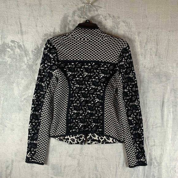 Anthropologie Moth Womens Cardigan Sweater Jacket Jacquard Moto Zip Black Lace S - Picture 3 of 9